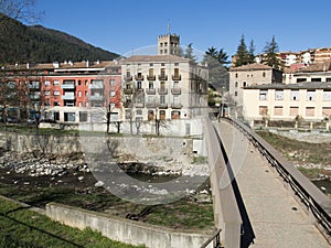 The river Ter as it passes through Ripoll in Catalonia, Spain