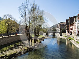 The river Ter as it passes through Ripoll in Catalonia, Spain