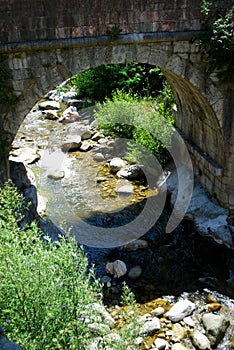 The River Tet runs by the pretty walled town of Villfranche de Conflent