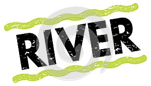 RIVER text on green-black lines stamp sign