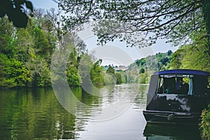 River Thames Landscape View of Manor with Boat