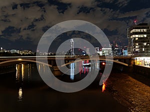 River Thames seen from the Battersea Bridge at night