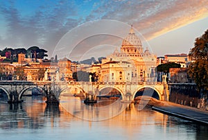 River Tiber, Ponte Sant Angelo and St. Peter's Basilica photo