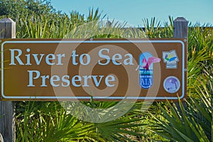 River to Sea Preserve Sign on the Palm Coast in Marineland, Flagler County, Florida photo