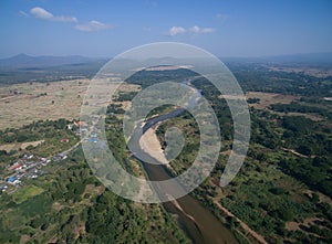 River from top view by drone in northern Thailand