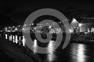 River and Town at Night (B&W)