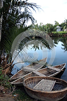 River with traditional bamboo boats in Vietnam