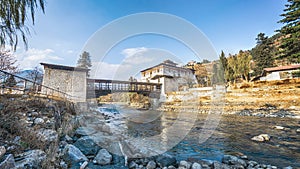 The river with traditional bhutan palace, Paro Rinpung Dzong,