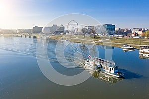 River tram water public transport for tourist attractions at the Visla river