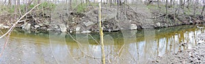 River, tree and park views around Bean Creek Garfield Park in Indianapolis Indiana