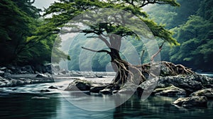 river tree by stream