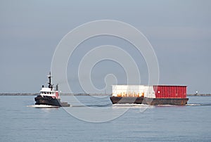 River Tug Boat Towing Barge