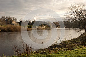 River Tweed and bridge at Kelso in winter