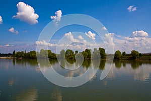 River under blue sky