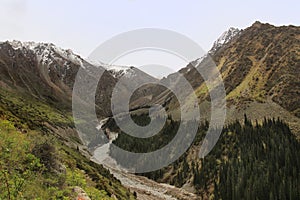 The river valley in Ala Archa National Park in May, Kyrgyzstan