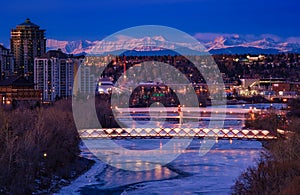 River Valley And Mountain Views In Calgary At Night