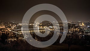 River view of Budapest at night. Parliament Building.