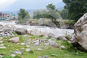 River view of town manali india