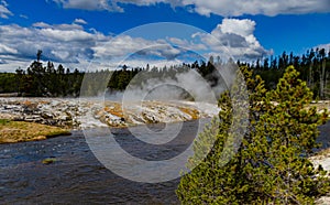 River with warm water in the valley of the Yellowstone National Park, USA