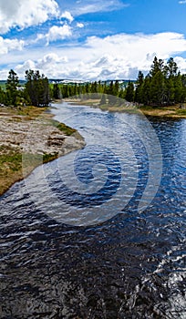 River with warm water in the valley of the Yellowstone National Park, USA