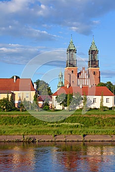 River Warta and cathedral church photo