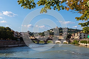 The river water and bridge of Verona