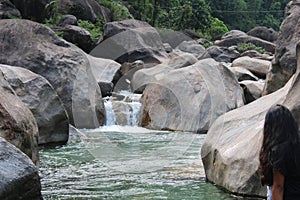 River water come from forest nature laying bolder