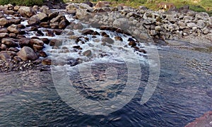 River water flowing down the rocks