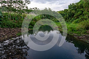 River water in the forest that flows into the reservoir photo