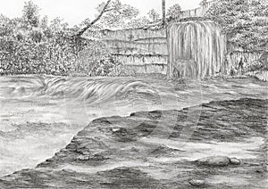 River with waterfall and cliff