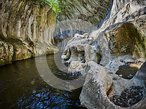 River in a wild gorge. Cheile Banitei Gorge, Romania