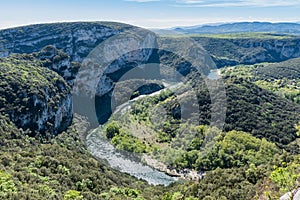 The river winding through the ArdÃ¨che Gorge in southern France