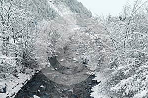 River in the winter mountains