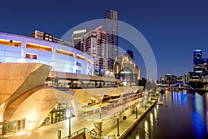 River Yarra and buildings on the Southbank at night, Melbourne,