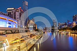 River Yarra and buildings on the Southbank at night, Melbourne,