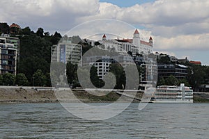 Riverbank of Danube river with Bratislava castle, Bratislava