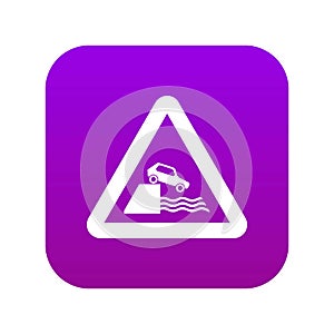 Riverbank traffic sign icon digital purple