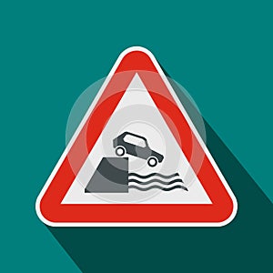 Riverbank traffic sign icon, flat style