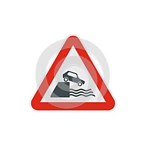 Riverbank traffic sign icon, flat style