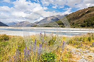 riverbed landscape scenery in south New Zealand