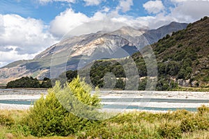 riverbed landscape scenery in south New Zealand