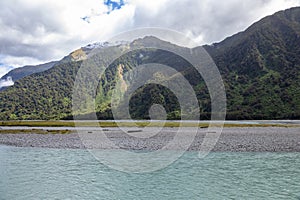 riverbed landscape scenery in south New Zealand