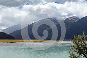 riverbed landscape scenery in south New Zealand