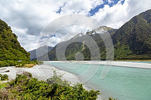 riverbed landscape scenery in south New Zealand