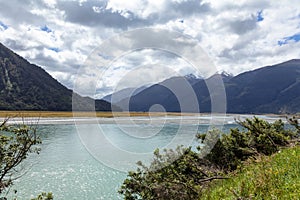 riverbed landscape scenery in south New Zealand