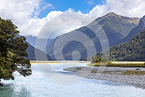 riverbed landscape scenery in south New Zealand