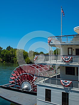 Riverboat Paddle Wheel in a River