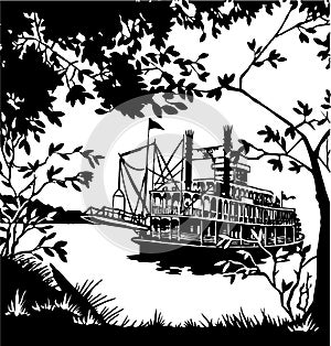 Riverboat Scene Illustration