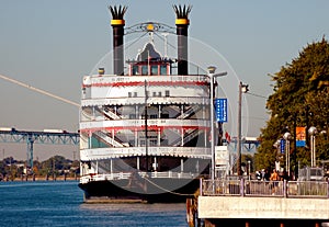 Riverboat tied to dock