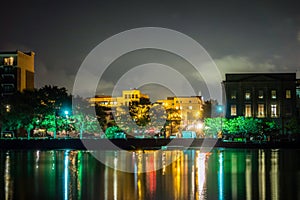 Riverfront board walk scenes in wilmington nc at night